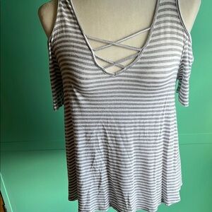 Striped cold shoulder tunic